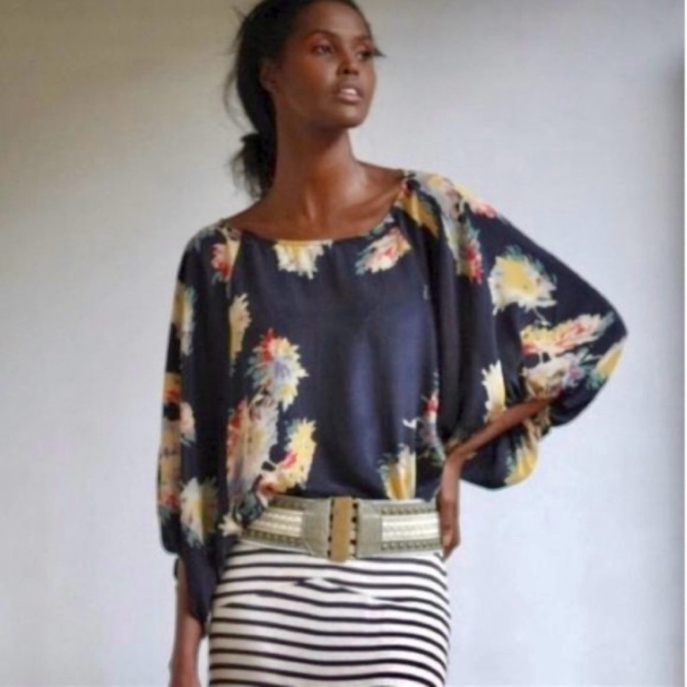 Anthropologie Black Floral Blouse